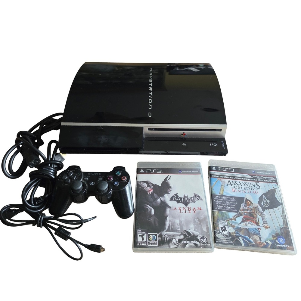 Sony PlayStation 3 PS3 Fat 80GB Console Bundle CECHL01 Black 2 Games Controller